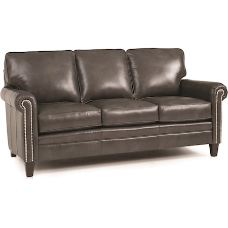 Traditional Mid-Size Sofa with Rolled Panel Arms and Nailhead Trim