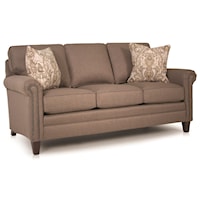 Traditional Mid-Size Sofa with Rolled Panel Arms and Nailhead Trim