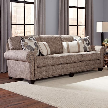 Traditional Sofa with Nailhead Trim and Rolled Arms