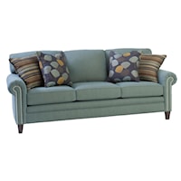 Stationary Sofa with Rolled Arms and Nail Head Trim