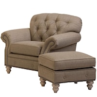Traditional Button-Tufted Chair and Ottoman Combination
