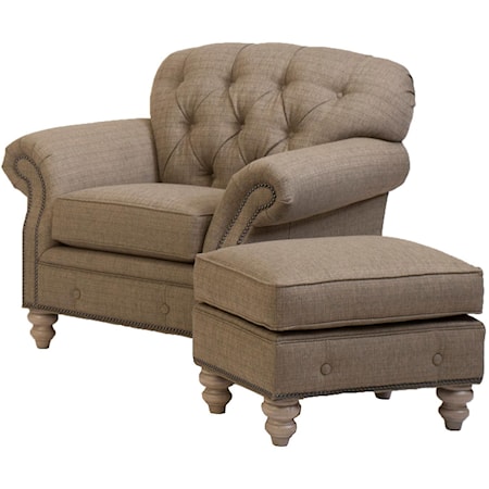 Traditional Button-Tufted Chair and Ottoman Combination