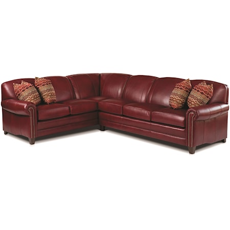 Stationary Sectional with Rolled Arms and Nail Head Trim