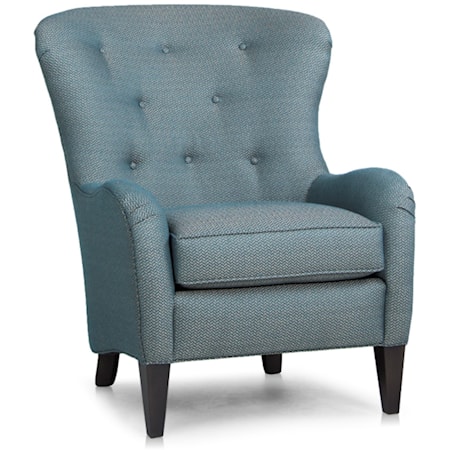 Wing Back Chair with Tufting and Wood Tapered Legs
