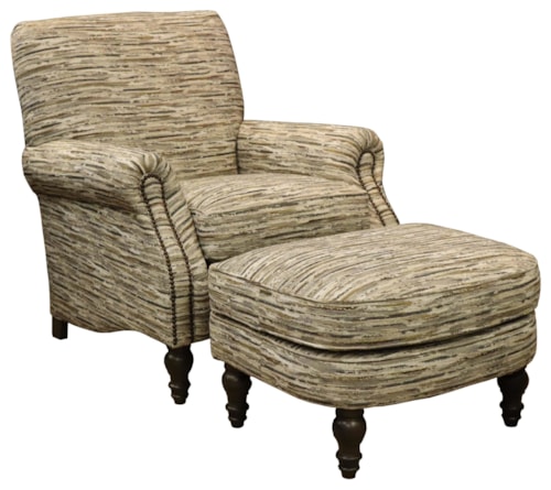 Upholstered Chair and Ottoman with Turned Wood Legs