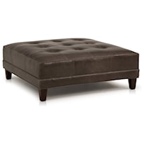 Cocktail Ottoman with Tufted Top and Tapered Wood Legs