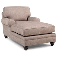 Customizable Chaise with Sock Rolled Arms, Turned Legs, and Semi-Attached Back