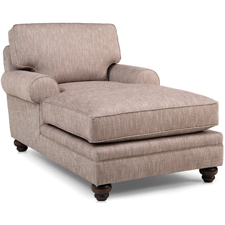 Customizable Chaise with Sock Rolled Arms, Turned Legs, and Semi-Attached Back