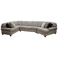 Customizable Sectional with Sock Rolled Arms, Tapered Feet and Semi-Attached Cushions