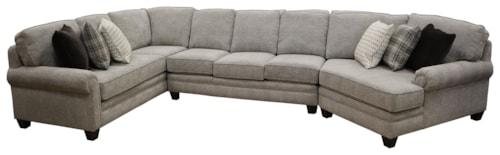 Customizable Sectional with Sock Rolled Arms, Tapered Feet and Semi-Attached Cushions