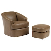 Contemporary Swivel Barrel Chair and Ottoman with Casters