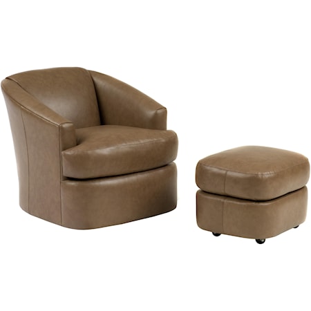 Contemporary Barrel Chair and Ottoman with Casters