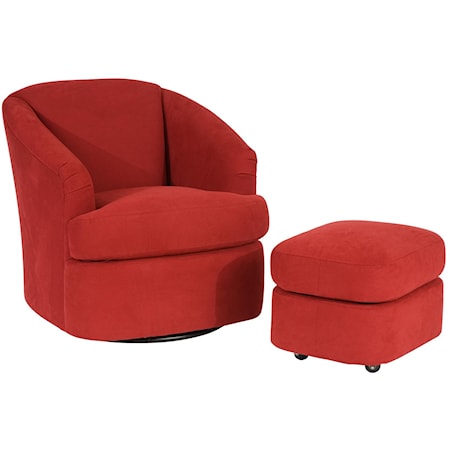 Contemporary Barrel Chair and Ottoman with Casters