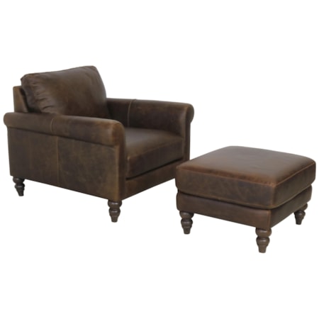 Italian Leather Chair and Ottoman