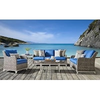 OUTDOOR 5 PIECE SEATING GROUP COATED ALUMINUM FRAME WITH WATERPROOF CUSHIONS