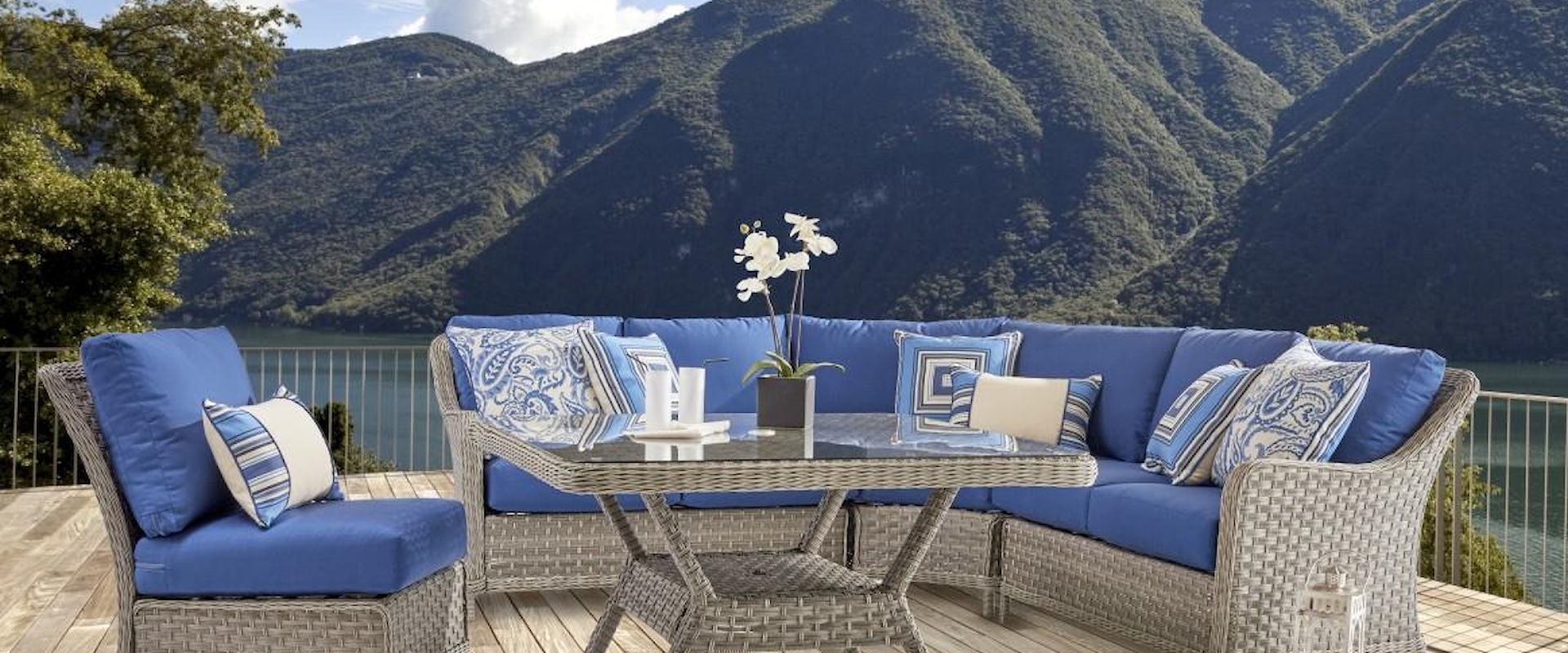 Outdoor Grey Wicker Chat Set with Sectional and Chair