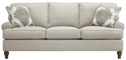 Stationary Sofa with Rolled Arms and Turned Legs