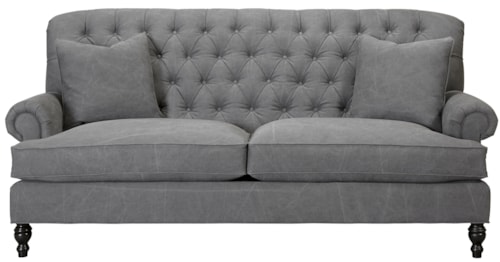 Stationary Sofa with Rolled Arms and Tufted Back
