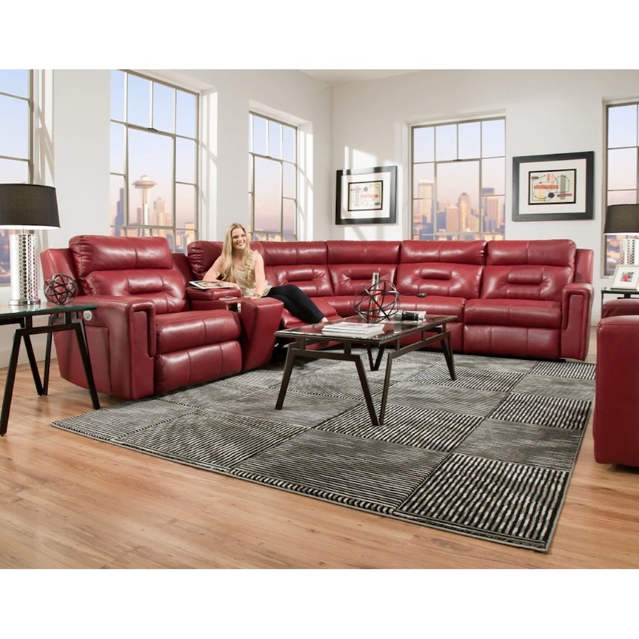 Design2Recline Excel Pwr Headrest Reclining Sectional w/ 5 Seats