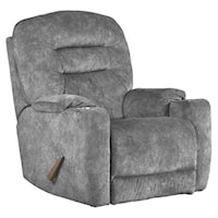 Casual Rocker Recliner with Dual Cup Holders and Pillow Arms