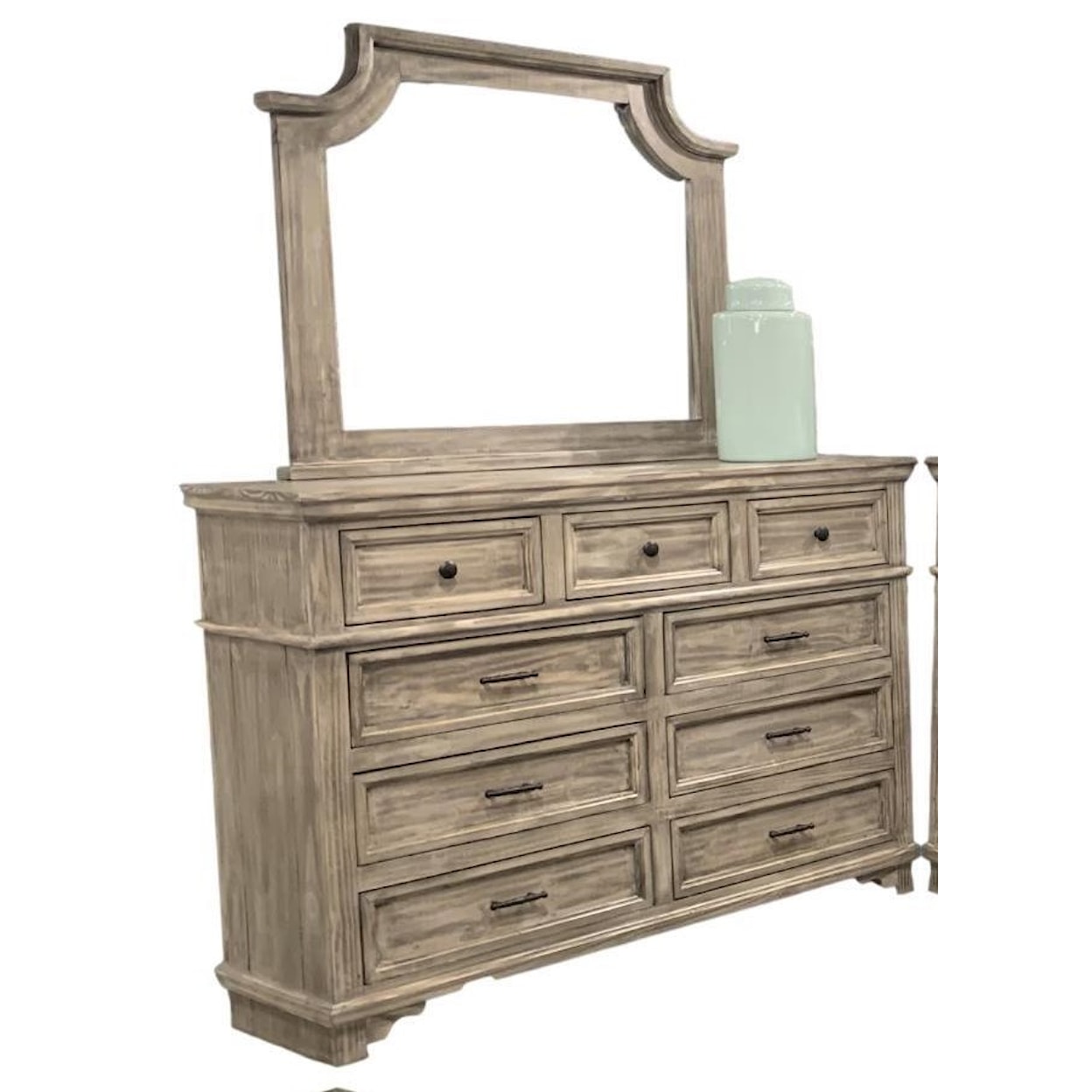 Split Nickel Charleston Rustic Dresser and Mirror Set