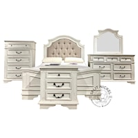 Queen Bedroom Group - Upholstered Bed + Dresser + Mirror + Nightstand + Chest