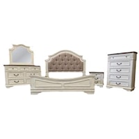 King Bedroom Group - Upholstered Bed + Dresser + Mirror + Nightstand + Chest