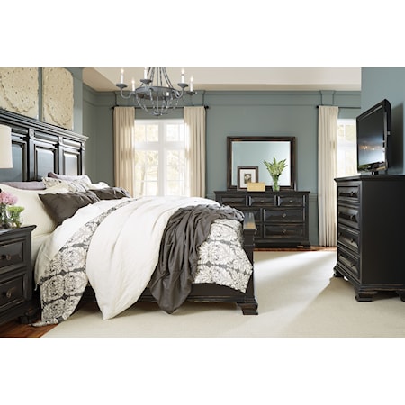 King Bedroom Group including Dresser, Mirror, King Headboard, Footboard and Rails with Slats