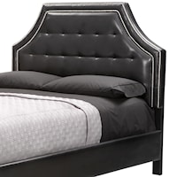 Queen Upholstered Black Headboard with Nailhead Trim