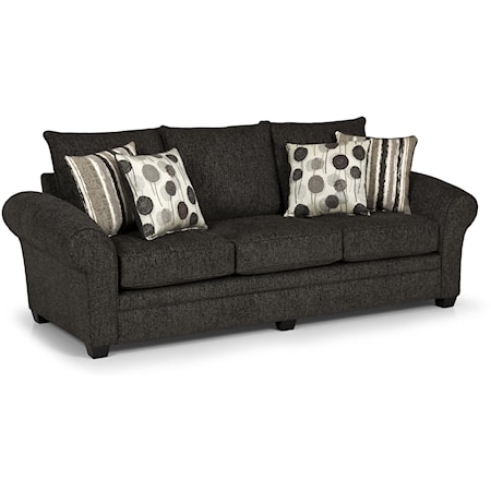 Transitional Three Over Three Sofa with Flared and Rolled Arms