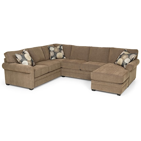 Casual Sectional Sofa with Chaise and Rolled Sock Arms