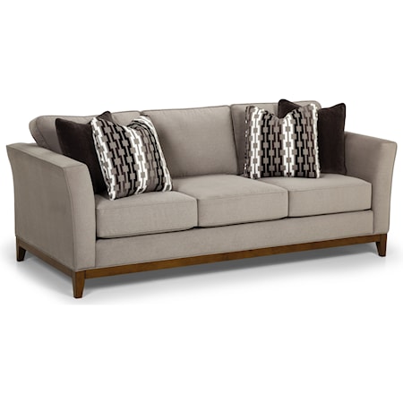 Contemporary Sofa with Tall Flared Arms and Wood Base