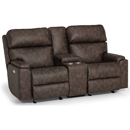 Casual Power Glide Recline Console Loveseat with Cupholders & Power Headrests