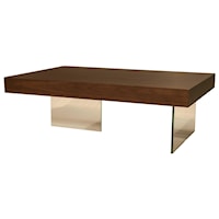 Rectangular Wooden Top Coffee Table with Glass Panel Leg Supports