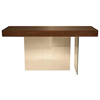 Rectangular Wooden Top Console Table with Glass Panel Leg Supports