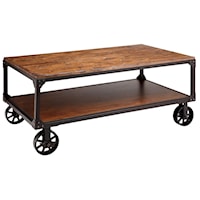 Wood&Metal Wheeled Coffee Table W/Shelf