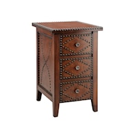 Chairside 3 Drawer Brown With Nailhead