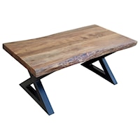 Rectangular Cocktail Table with Wood Top and Metal X Legs