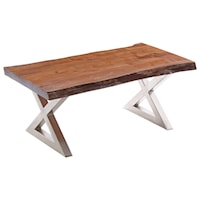 Rectangular Cocktail Table with Wood Top and Metal X Legs