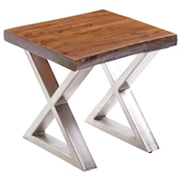 End Table with Wood To and Metal X Legs