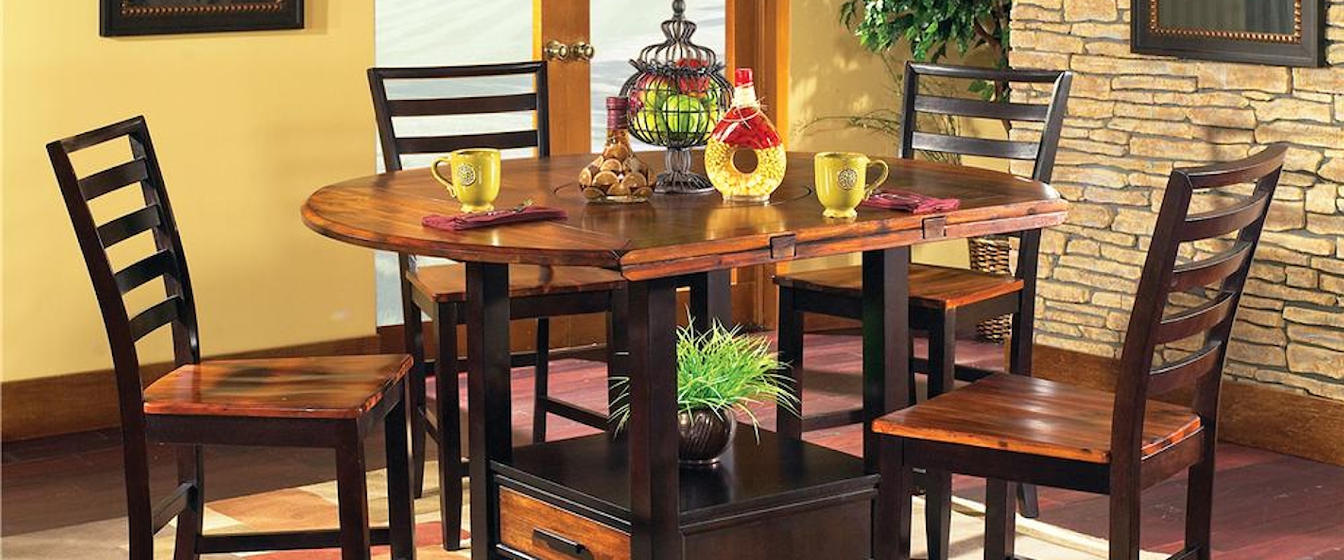 5-Piece Gathering Table Set with Storage Base and Drop Leaves