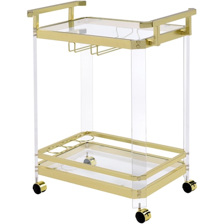 Contemporary Acrylic and Metal Server Cart with Wheels