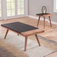Rectangular Coffee Table with Slate Top and Square End Table Set
