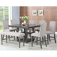 Eight Piece Traditional Counter Height Dining Set with Bench