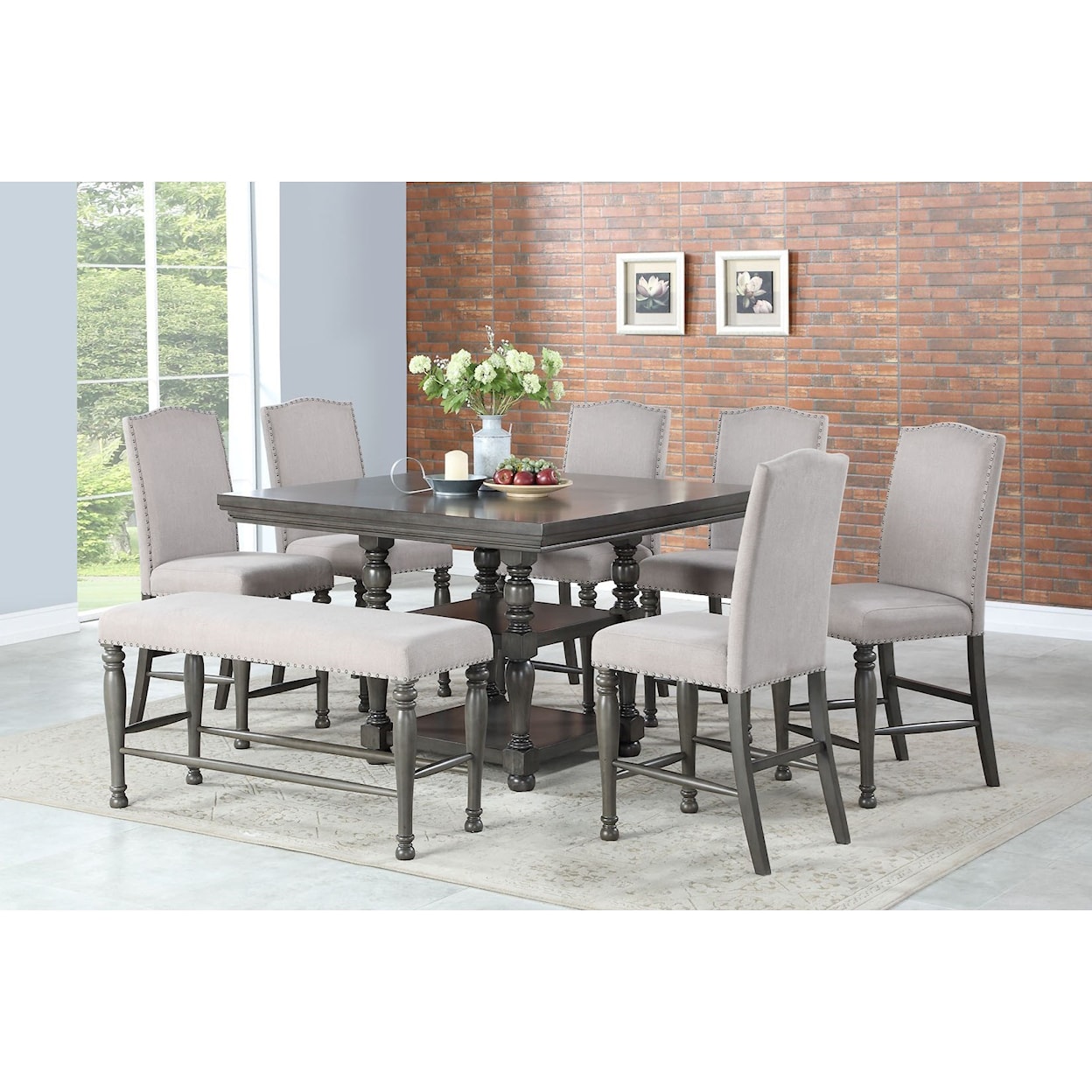 Prime Caswell 8 Pc Counter Dining Set w/ Bench