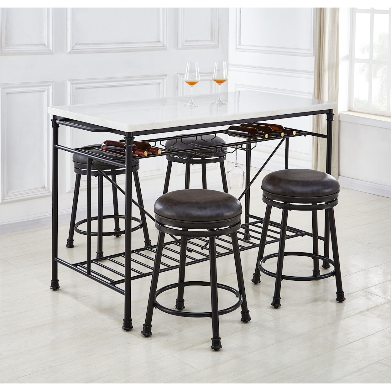 Steve Silver Claire 5-Piece Kitchen Island and Stool Set