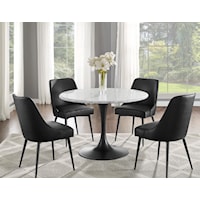 5 Piece Round Dining Table with Two Tone Marble Table and 4 Navy Side Chair Set