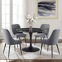 Mid Century Modern 5 Piece Dining Set with Black Marble Table