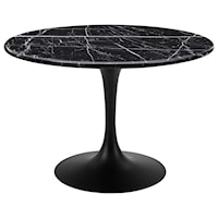 Mid Century Modern Round Marble Top Dining Table - Black Top & Black Base