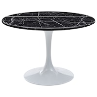 Mid Century Modern Round Marble Top Dining Table - Black Top & White Base